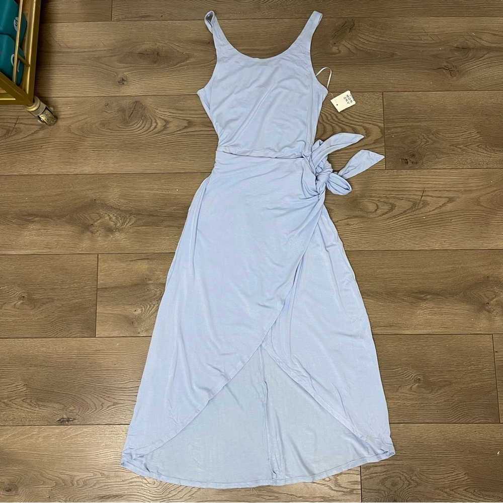 And Now This Elegant Blue Sleeveless Side Tie Tulip Midi Dress Size XS - Picture 3 of 9